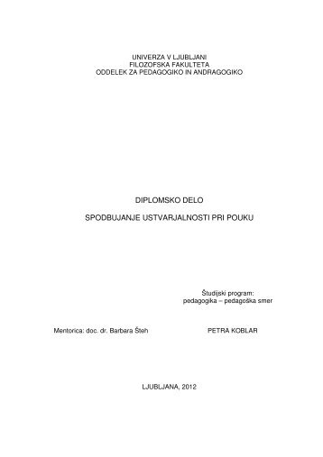 diplomsko delo spodbujanje ustvarjalnosti pri pouku - Oddelek za ...