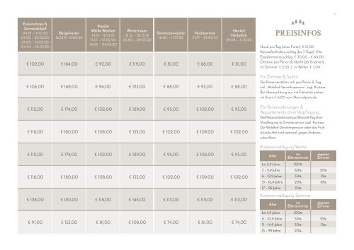 Preisliste Hotel Waldhof