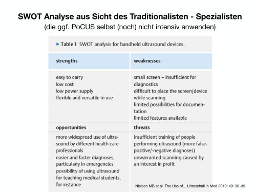 SWOT-Analyse zu "Pocket Ultrasound": Die Meinung von Traditionalisten und PoCUS-Anwendern.