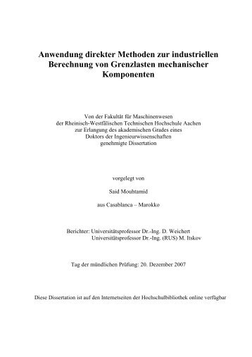 Anwendung direkter Methoden zur industriellen Berechnung von ...