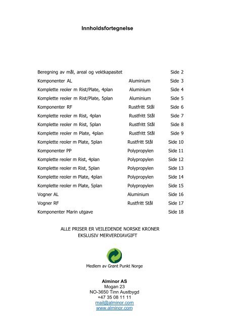 ALMINOR Hylleinnredning, Prisliste 2020 NOK