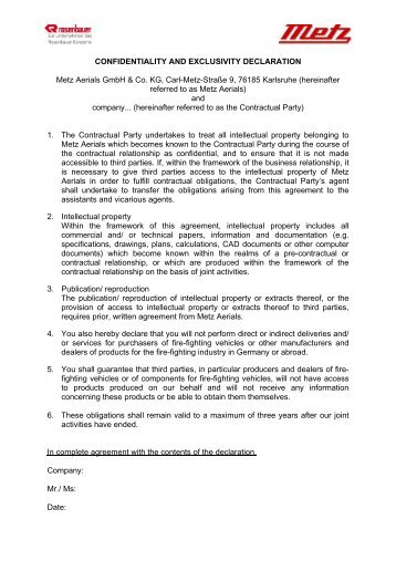 Confidentiality and Exclusivity Declaration - Metz