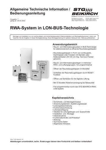 RWA-System in LON-BUS-Technologie - STG-Beikirch