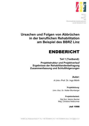 Ursachen und Folgen von Abbrüchen der beruflichen Rehabilitation I