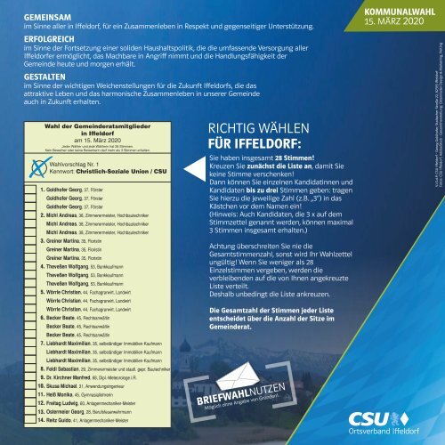 Gemeinsam. Erfolgreich. Gestalten. CSU Iffeldorf Kandidatenprospekt