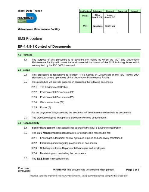 Environmental Management System Manual - Miami-Dade Portal