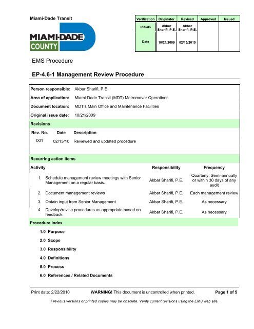 Environmental Management System Manual - Miami-Dade Portal