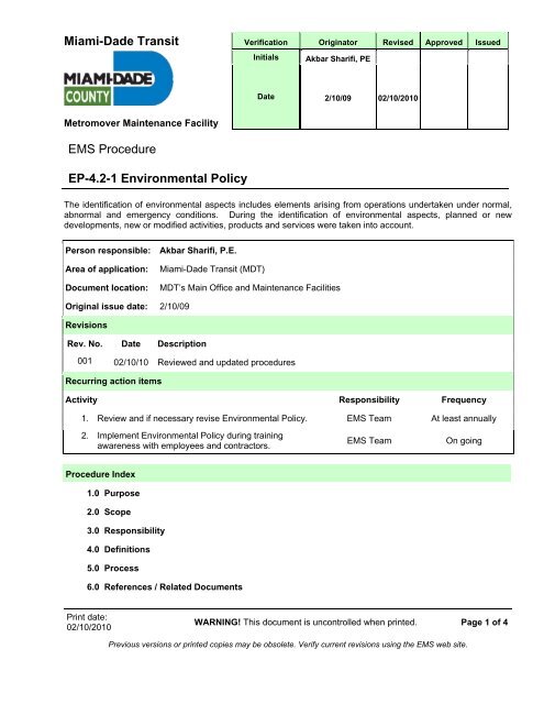 Environmental Management System Manual - Miami-Dade Portal