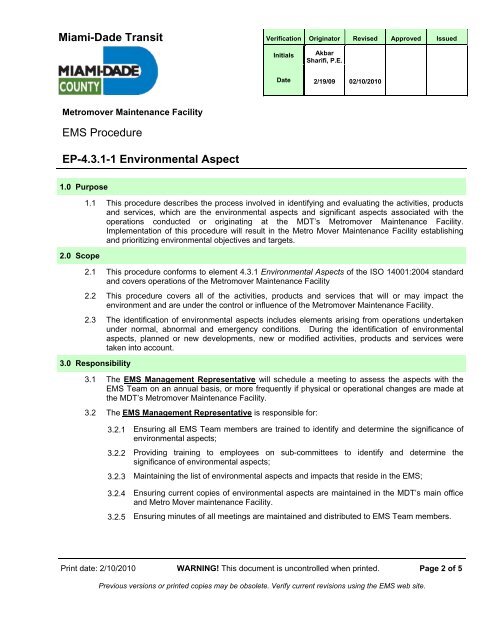 Environmental Management System Manual - Miami-Dade Portal