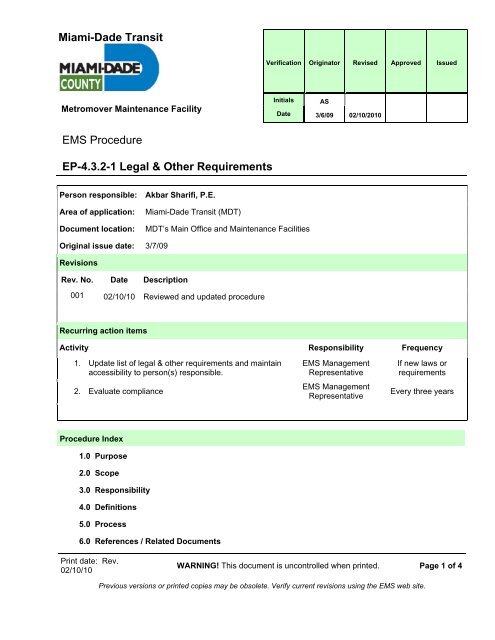 Environmental Management System Manual - Miami-Dade Portal