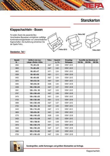Stanzkarton Klappschachteln - Boxen - Tefa Kartonagen GmbH