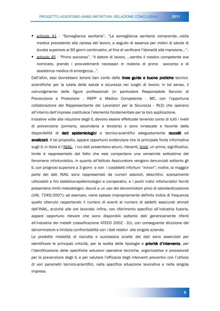 Progetto Assofond - Università di Brescia - Relazione Conclusiva 2011