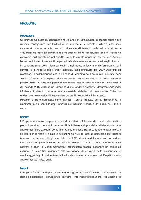 Progetto Assofond - Università di Brescia - Relazione Conclusiva 2011