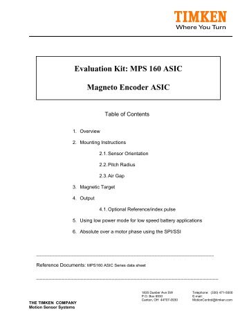 Evaluation Kit: MPS 160 ASIC Magneto Encoder ASIC - Timken