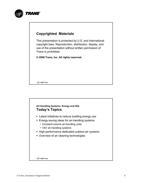 Air-Handling Systems, Energy, and IAQ - Trane