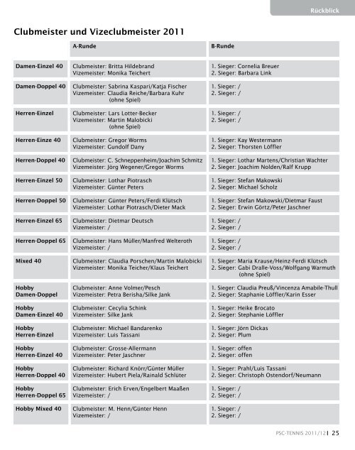 PSC Tennis Magazin 2012 (Teil 2) - Pulheimer SC