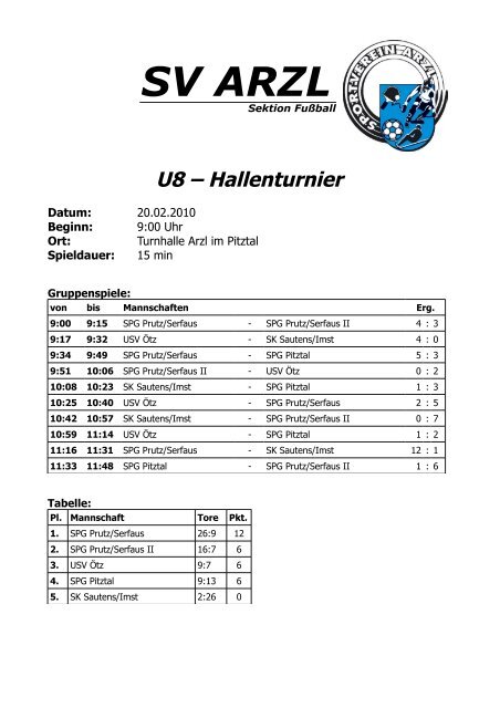 SV ARZL U13 – Hallenturnier - Gemeinde Arzl im Pitztal