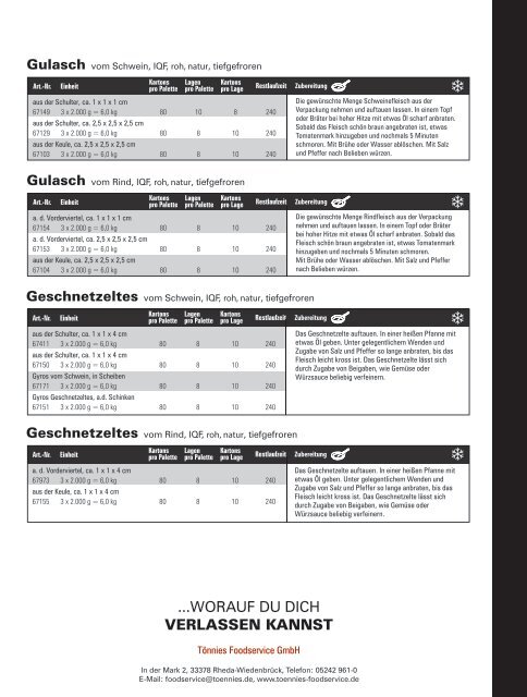 Datenblatt Foodservice Gulasch Geschnetzeltes IQF