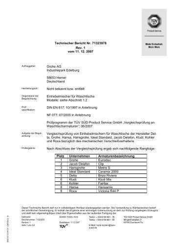 Technischer Bericht Nr. 71323978 Rev. 1 vom 11. 12. 2007 Grohe ...