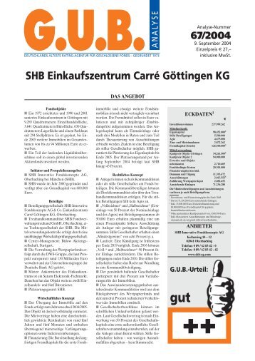 SHB Einkaufszentrum Carré Göttingen KG - G.U.B.-Fondsguide