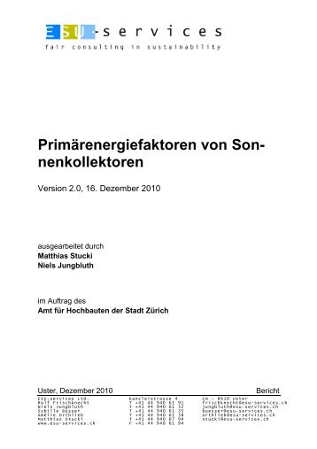 Primärenergiefaktoren von Sonnenkollektoren - ESU-services