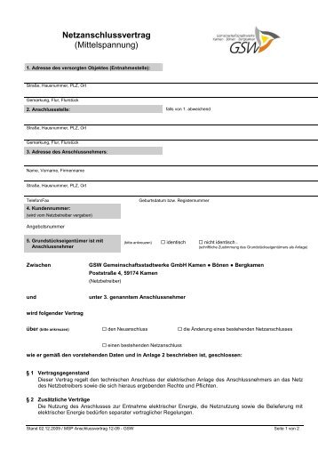 Netzanschlussvertrag - GSW Gemeinschaftsstadtwerke GmbH ...