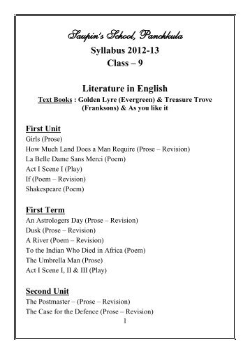 Syllabus 2012-13 Class – 9 Literature in English - saupin's school ...