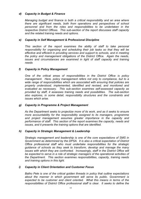 Assessment of Needs and Capacity of District Office Professional Staff