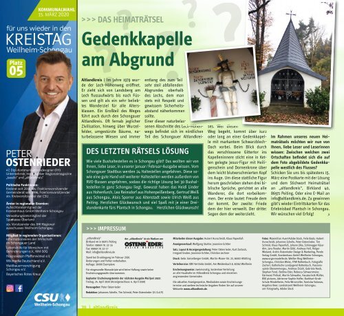 altlandkreis - das Magazin für den westlichen Pfaffenwinkel, Ausgabe März/April 2020