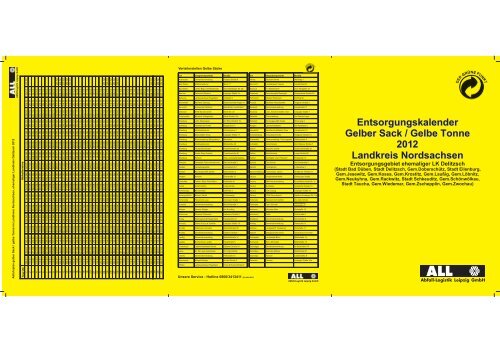 Entsorgungskalender Gelber Sack / Gelbe Tonne  - Liemehna.de