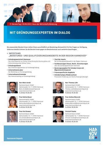 Mit GründunGsexperten iM dialoG - hannoverimpuls