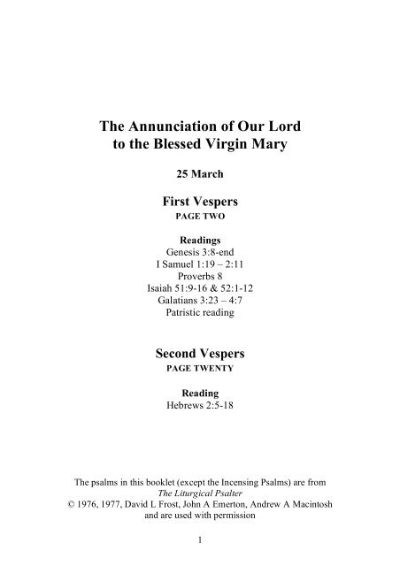 Vespers, Annunciation of the Lord, 25 March