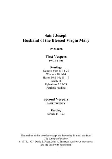 Vespers, Saint Joseph