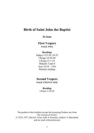 CSWG, Vespers, Birth of Saint John the Baptist, 24 June