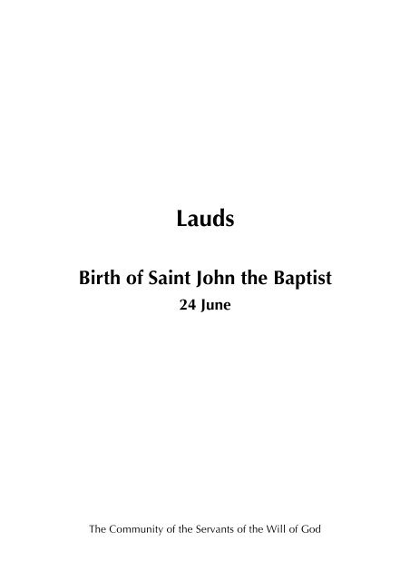 CSWG,Lauds for the Birth of Saint John the Baptist, 24 June