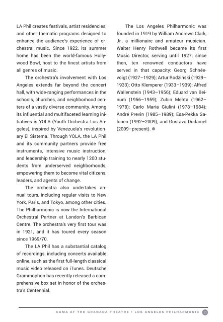 CAMA + LA Phil / Gala 100th Anniversary Concert / 100 Years to the Day / March 6, 1920 – March 6, 2020 / International Series at The Granada Theatre