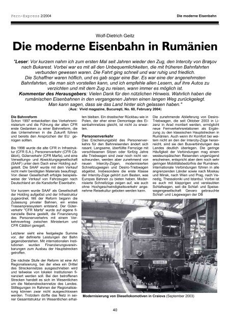 Die moderne Eisenbahn in Rumänien