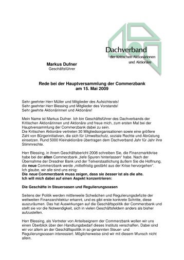 Rede Markus Dufner Commerzbank HV09 - Kritische Aktionäre