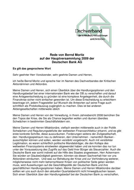 Rede Bernd Moritz - Dachverband der kritischen Aktionärinnen und ...