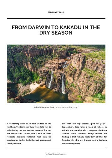 From Darwin to  Kakadu In the Dry Season