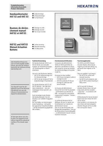 Handauslösetaster HAT 02 und HAT 03 Boutons de déclen - Hekatron