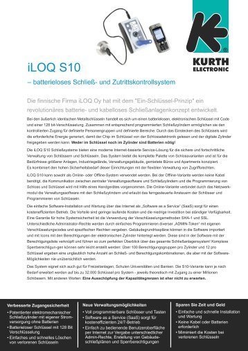 Datenblatt iLOQ S10 - Kurth Electronic GmbH