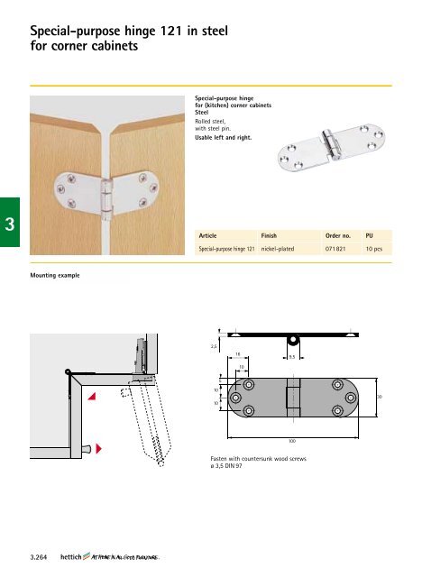 Special Purpose Hinge 121 In Steel For Corner Cabinets Hettich
