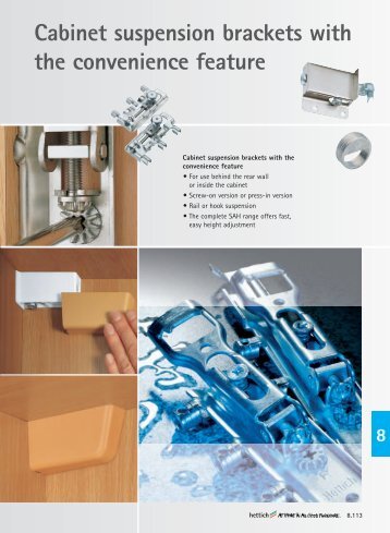 Cabinet suspension brackets with the convenience feature - Hettich