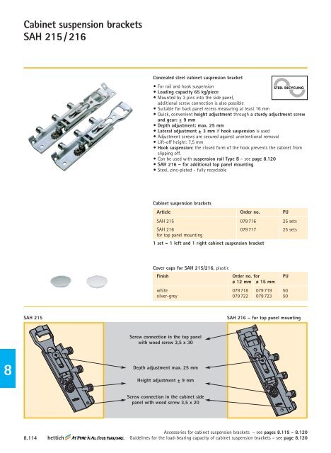 Cabinet suspension brackets with the convenience feature - Hettich