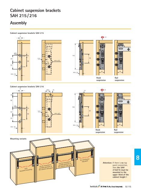 Cabinet suspension brackets with the convenience feature - Hettich