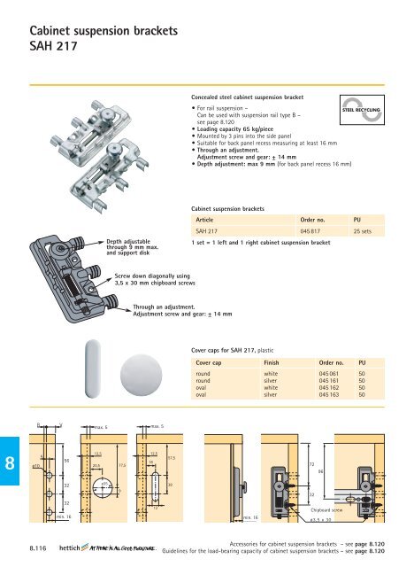 Cabinet suspension brackets with the convenience feature - Hettich