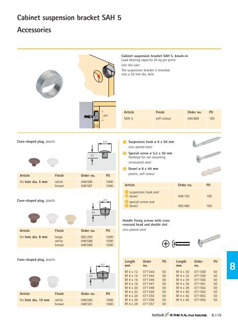 Cabinet suspension brackets with the convenience feature - Hettich