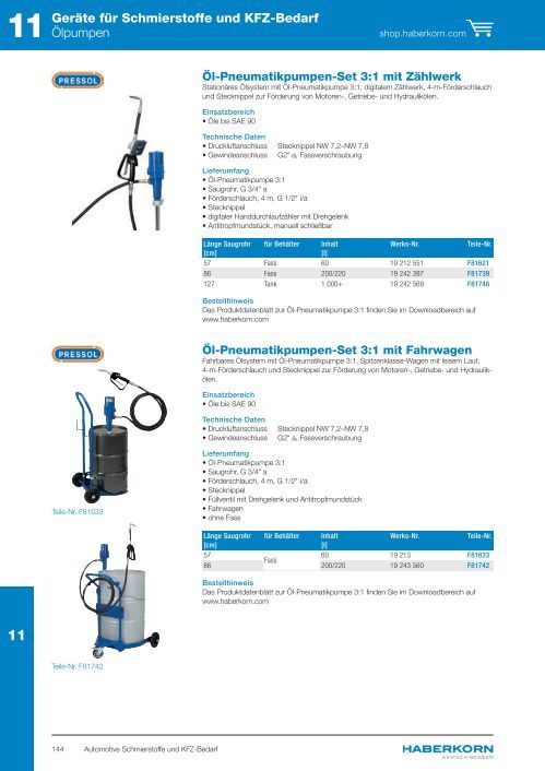 Öl-Pneumatikpumpen-Set 3:1 mit Zählwerk kaufen - im Haberkorn