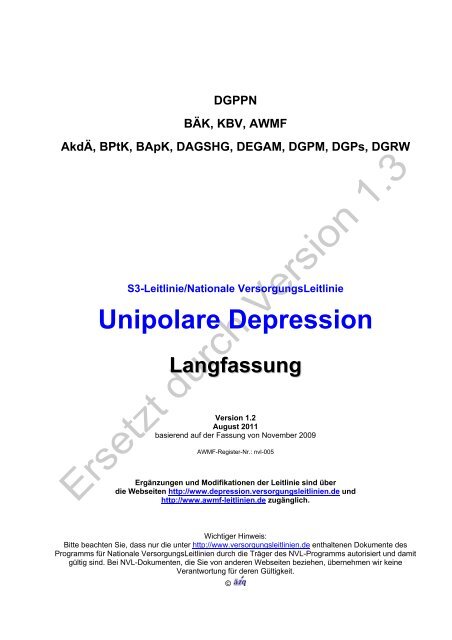 Unipolare Depression Langfassung - Versorgungsleitlinien.de